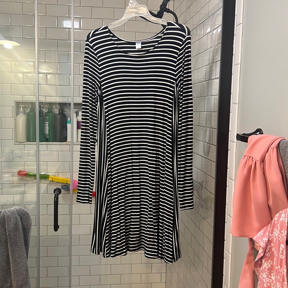 Black striped long sleeve dress